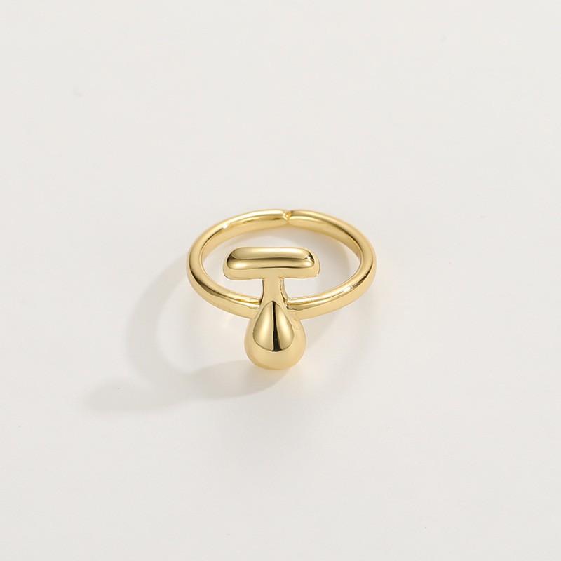 Adjustable Open Ring In 18K Gold Plated Copper With Q-Style Alphabet Letter Design Men Women