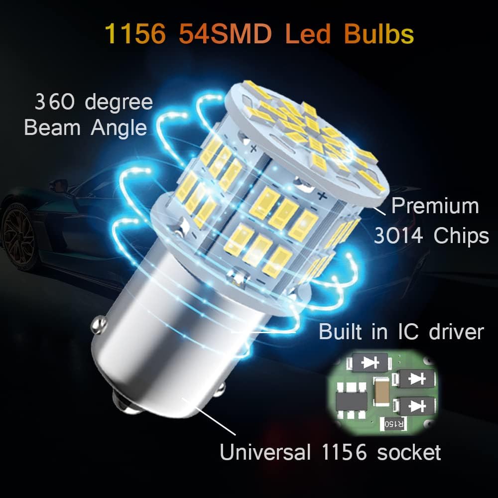 1156 Led Bulb Reverse Light, 1141 1003 7506 BA15S Bulbs, 12V-24V 54SMD Used for Truck Car Backup Reverse Lights, Tail Parking Lights,Camper Trailer