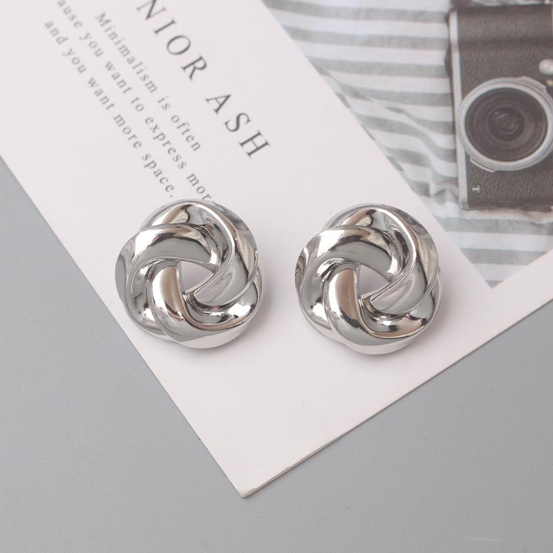 Orecchini a Bottone Rock Intrecciati per Donna Statement Europeo Nodo Metallico Liscio Orecchino Minimalista Gioielli da Festa Ingrosso Regalo Ragazza