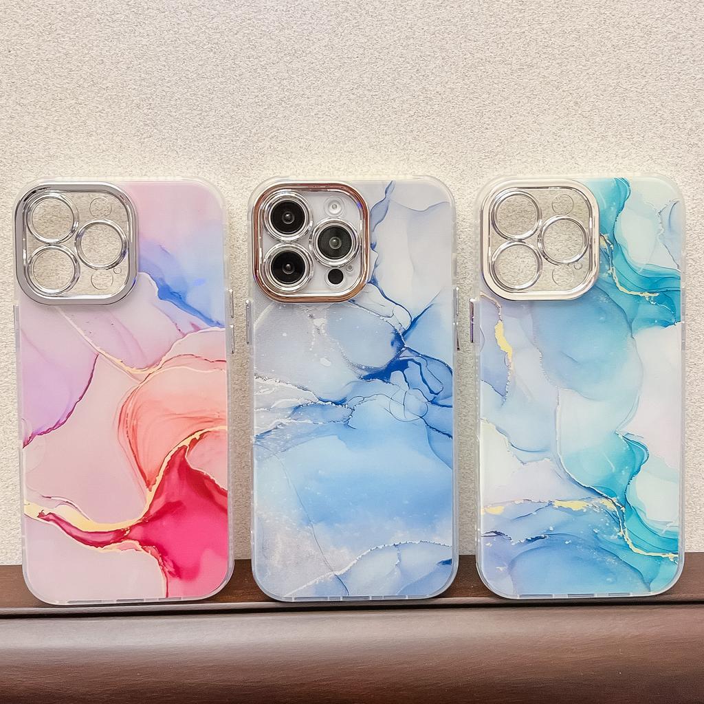 Electroplated Fine Perforated Marble Pattern Is Suitable for IPhone16promax Phone Cases and Apple 15 Protective Cases