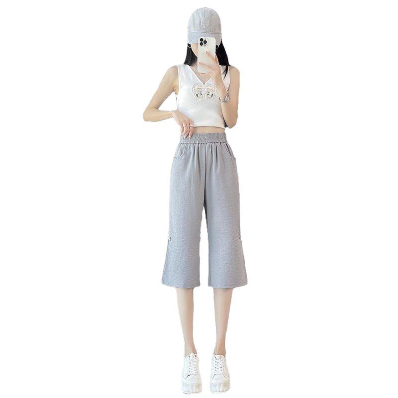 Ice Silk Cotton Linen Women's 7-Point Micro-Flared Pants - Summer 2025 New Chinese Style