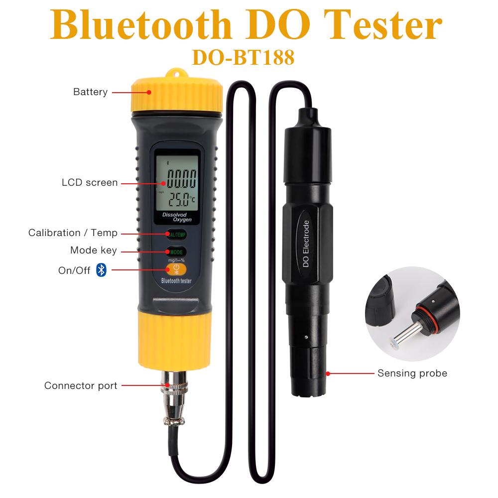 Bluetooth Dissolved Oxygen Meter 0-20mg/L DO Tester Oxygen Contents Detector Digital Water Quality Analyzer for Pool Aquarium