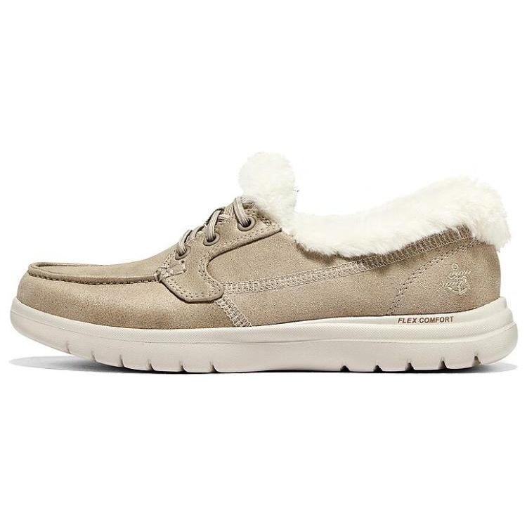 Skechers On The Go Leather PU Fabric Fleece Slip-On Comfortable Low-Top Casual Shoes Women sneaker Gray Brown 136446-TPE 38