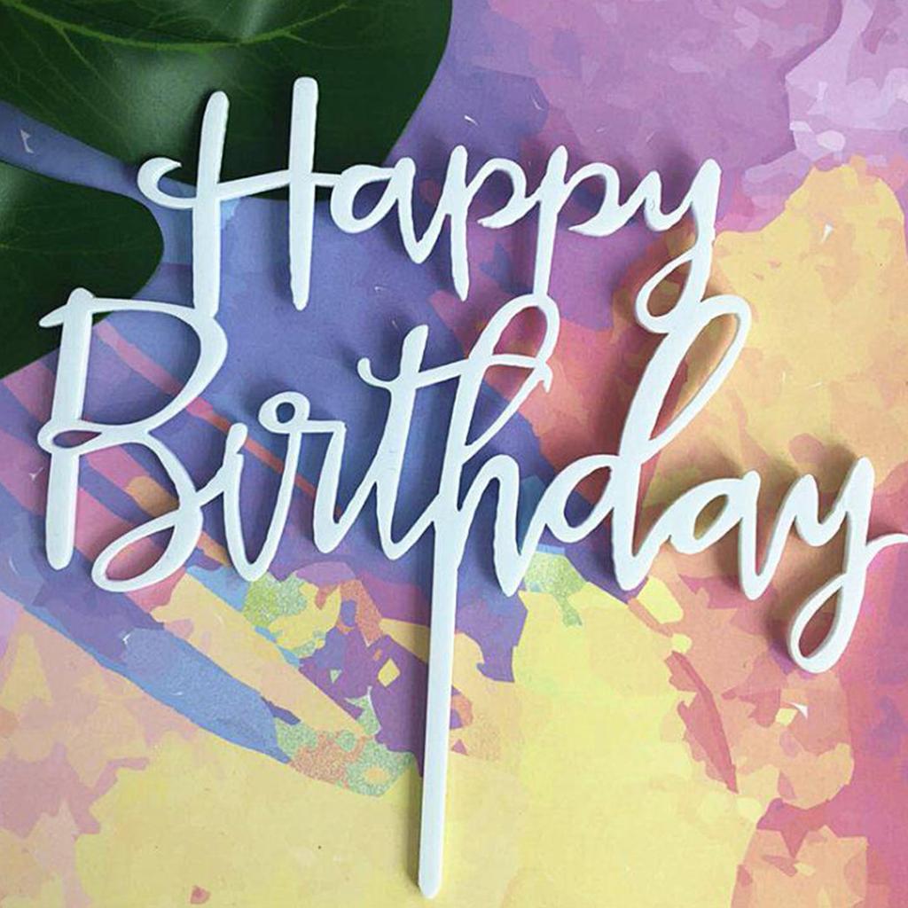 Happy Birthday Cake Topper Insert Card Acrylic Glitter Cake DIY Decoration Celebration Party Supplies