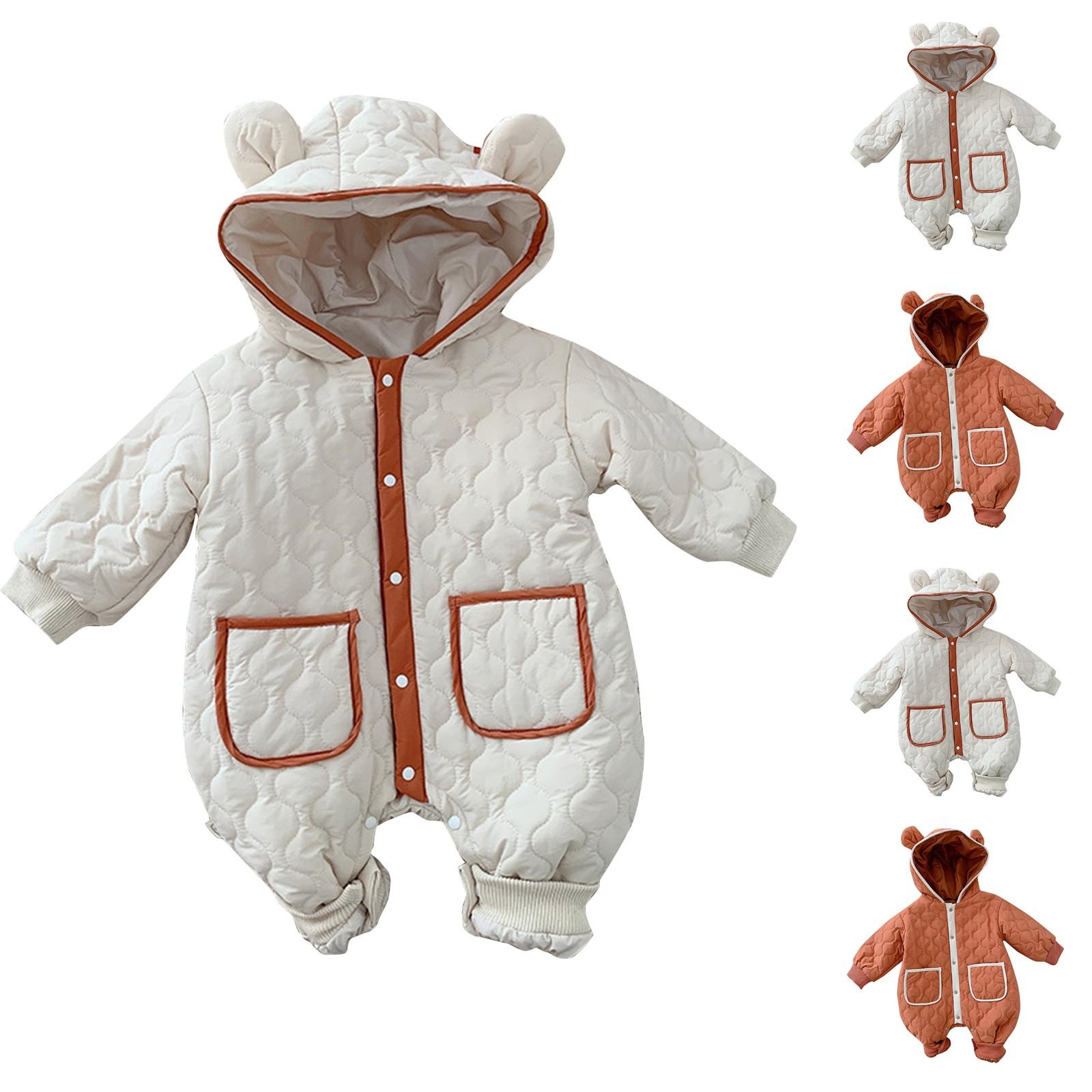 

Хлопковый костюм с капюшоном и длинными рукавами для маленьких мальчиков и девочек, утолщенный мягкий боди с медвежьими ушками