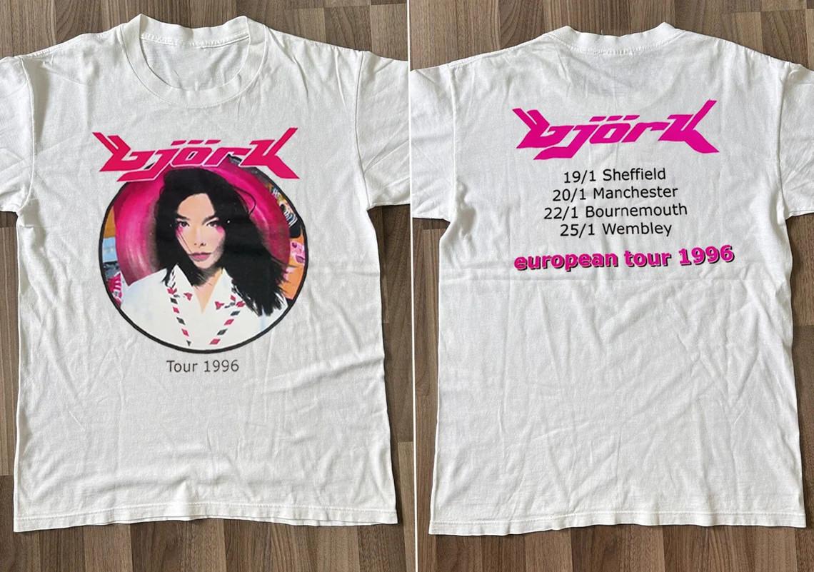 Vtg Bjork Post European Tour Cotton White Full Size Unisex 2 Sided Shirt CM250 S