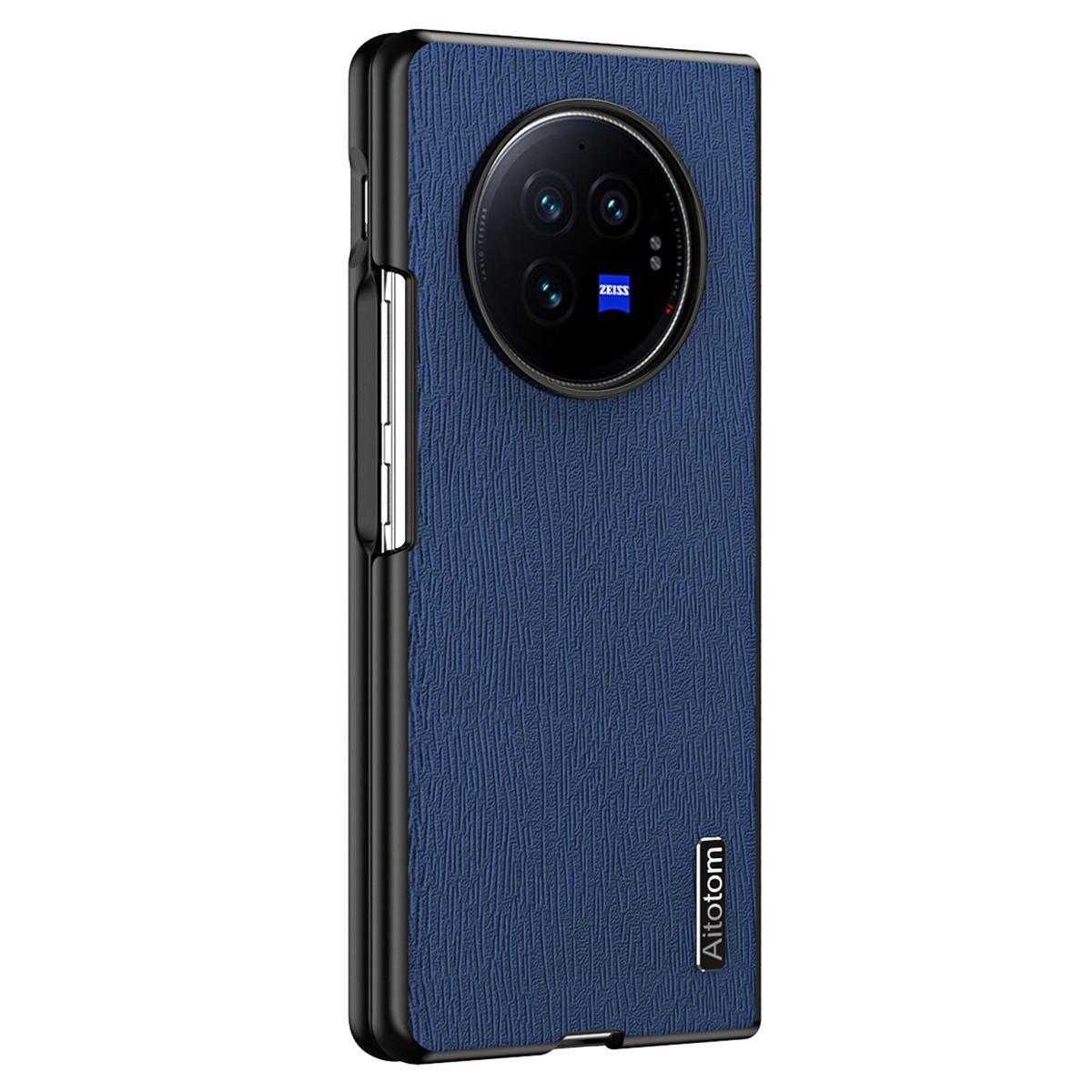 

For vivo X Fold3 Pro Case Wood Grain PU Leather+PC+TPU Shockproof Folding Phone Cover Blue