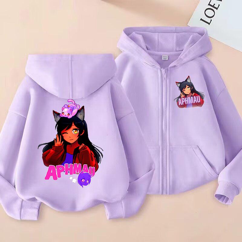 Felpa con zip stile anime Aphmau Abbigliamento per bambini Felpa con zip sportiva per ragazzi Felpa alla moda con zip per ragazze Regalo di Natale Top casual per bambini