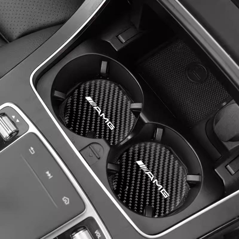 2Pcs Car Leather Coaster Pad Anti-noise Water Cup Mat For Mercedes Benz AMG W204 W205 W203 W211 W212 W213 W201 W210 W169 W202