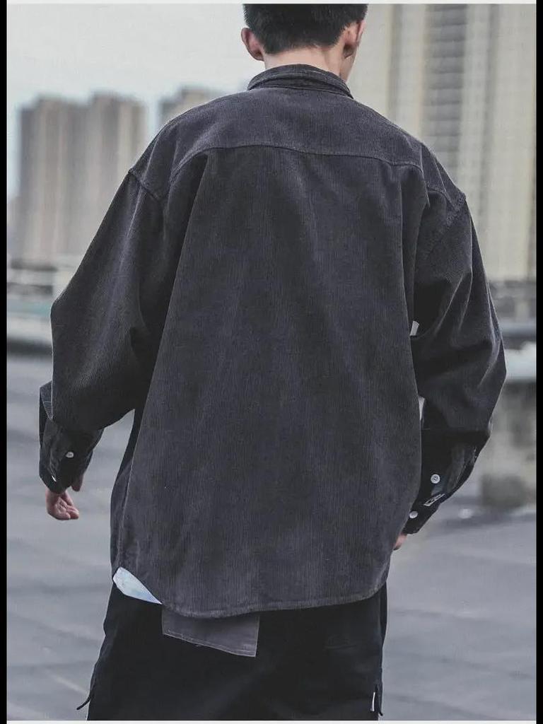 Men’s Autumn Corduroy Long Sleeve Casual Shirt Jacket - Japanese Style, Trendy and Loose Fit for Fall and Winter.