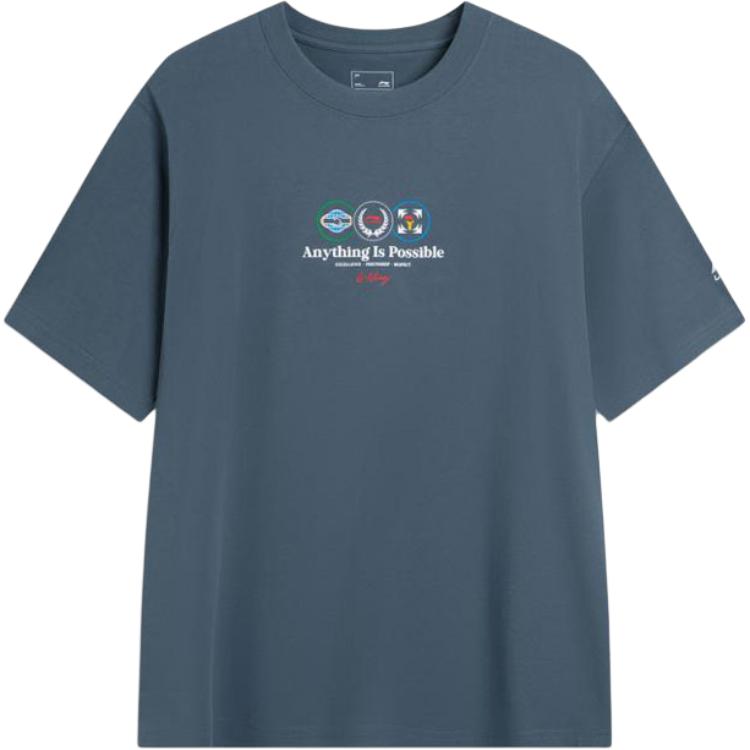 

Li-Ning Пуловер с круглым вырезом, с надписью, свободного кроя, удобный, универсальный, футболка с коротким рукавом, мужские топы AHSVE87-4 M