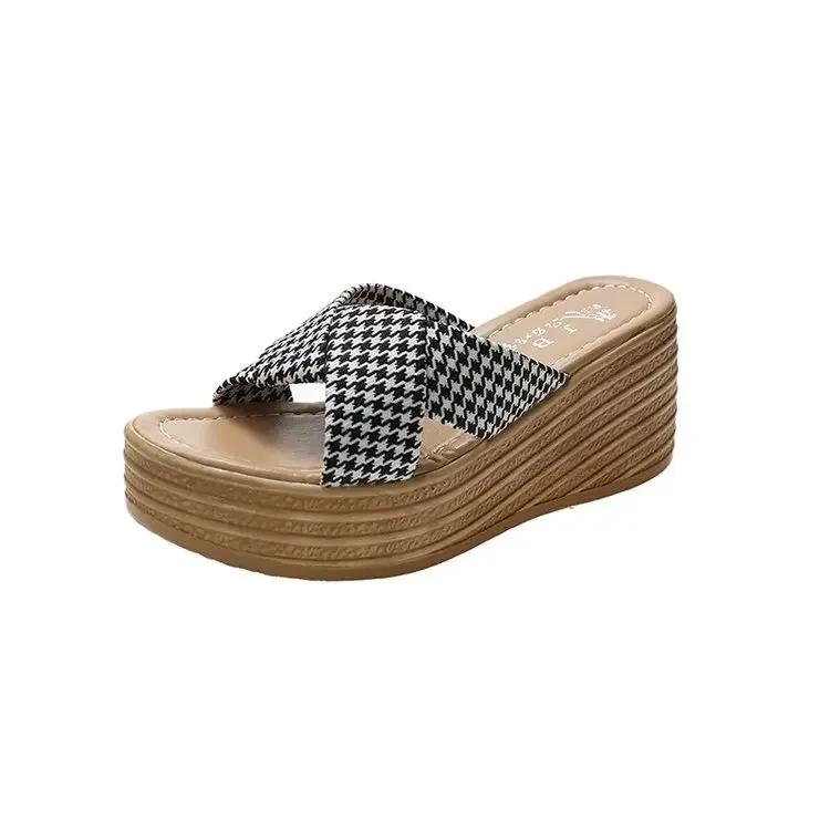 Papuci de damă Pantofi peep toe Sexy cu platformă pană Sandale papuci cu talpă groasă retro Roma pentru femei