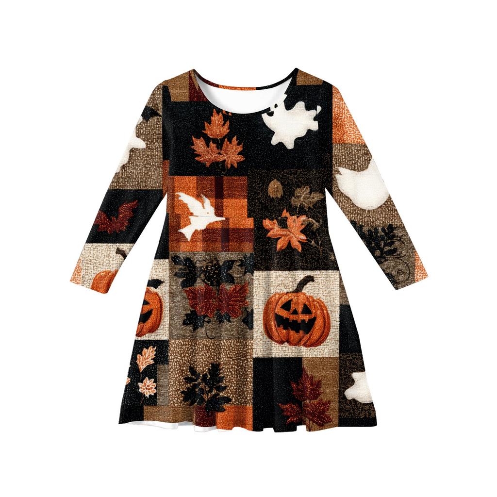 Girls' Summer Princess Dress Halloween Day- Long Sleeve A-Line T-Shirt Dress