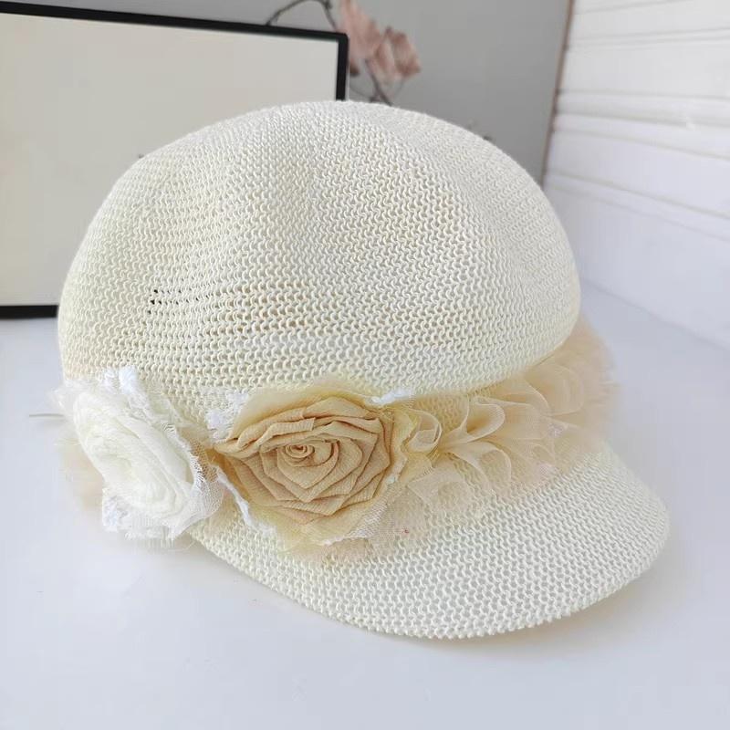 

202604-shi chic Designer summer Lace Rose flower ventilate polyester lady octagonal cap women Leisure painter hat One Size бежевий