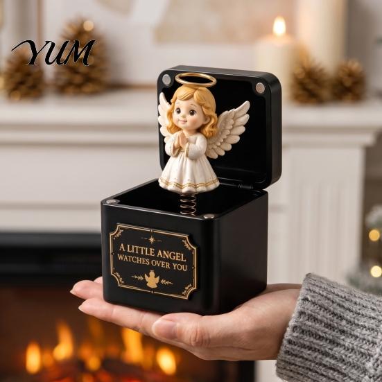 Holiday Desktop Decoration 3D Printed Christmas Pop-Up Magic Box with Spring Action, Xmas Elements/Angel/Star Star of Bethlehem Gift Ornaments,