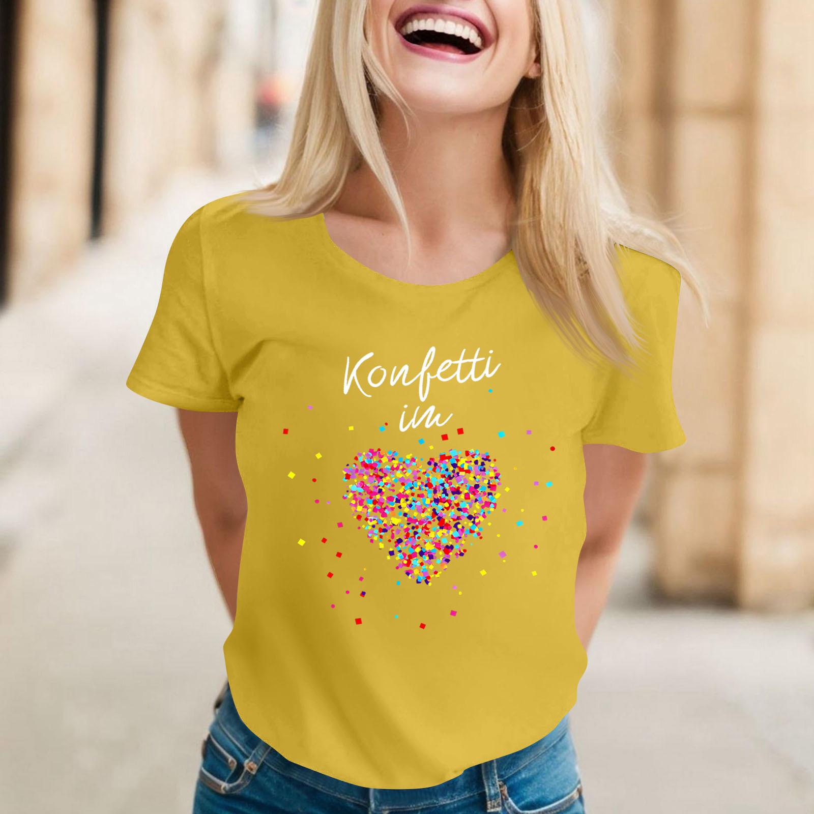 

Жіноча повсякденна футболка з принтом і круглим вирізом, пуловер з короткими рукавами L жовтий