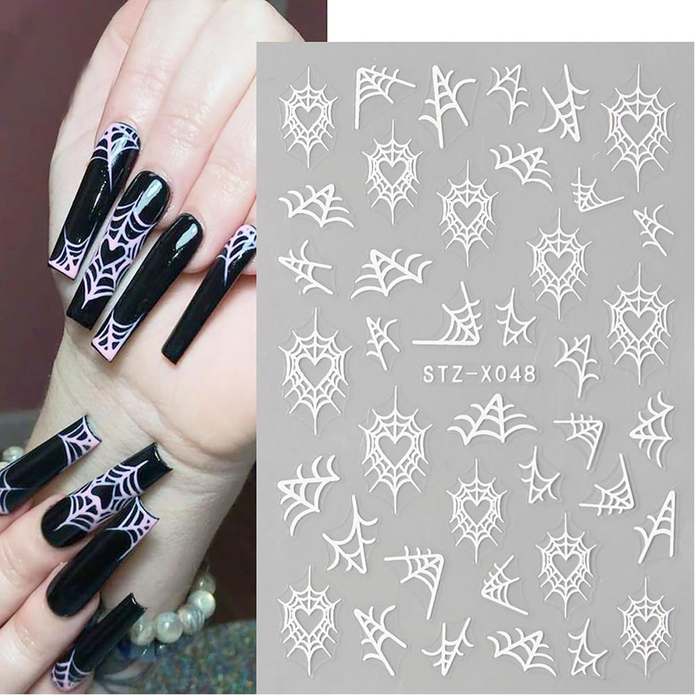 8 Sheets Halloween Nail Decals Self-Adhesive Black White  Art Stickers For Women