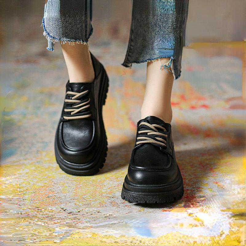 

Модные ретро-туфли в британском стиле из натуральной кожи для женщин 2024 года, новые осенние универсальные туфли на одинарной платформе в стиле минимализма для женщин Мэри Джейн 40 чёрный