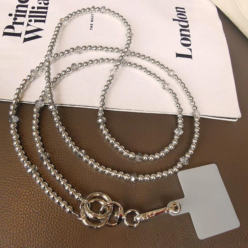 

Long Crossbody Lanyard Electroplated Crystal Beads Handmade Beaded Chain Mobile Phone Lanyard Women s Neck Strap Anti Loss Strap