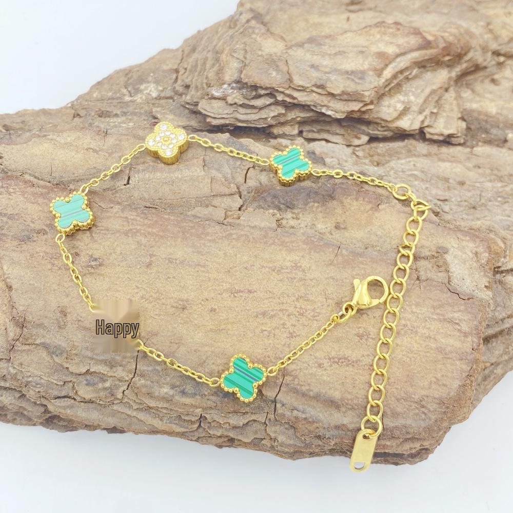 9MM Four-Leaf Clover Bracelet, Titanium Steel, Non-Fading, INS Hot Item