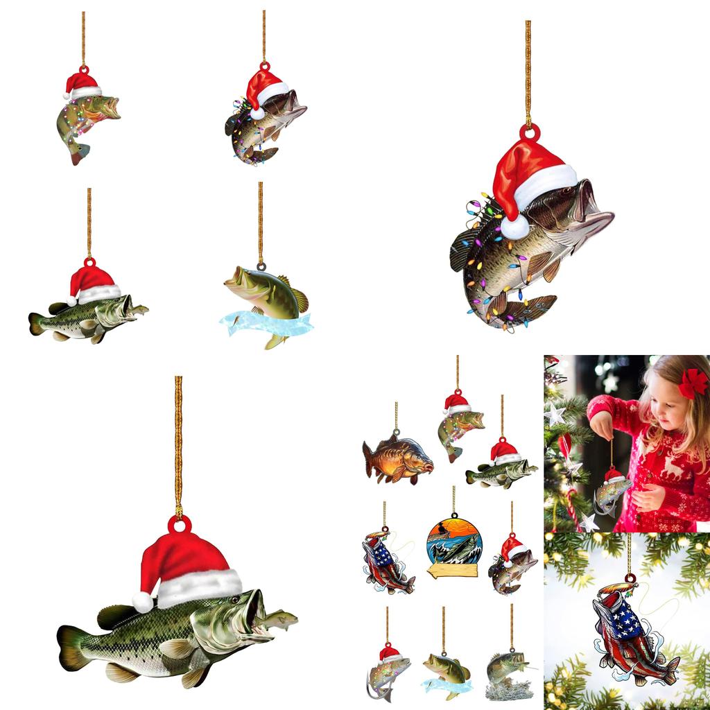 Fun And Colorful Cartoon Style Green Bass Fish Christmas Tree Hanging Ornament