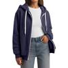 Women's Fashion Stitching Loose Hoodies Long Sleeve Plush Zipper Coat