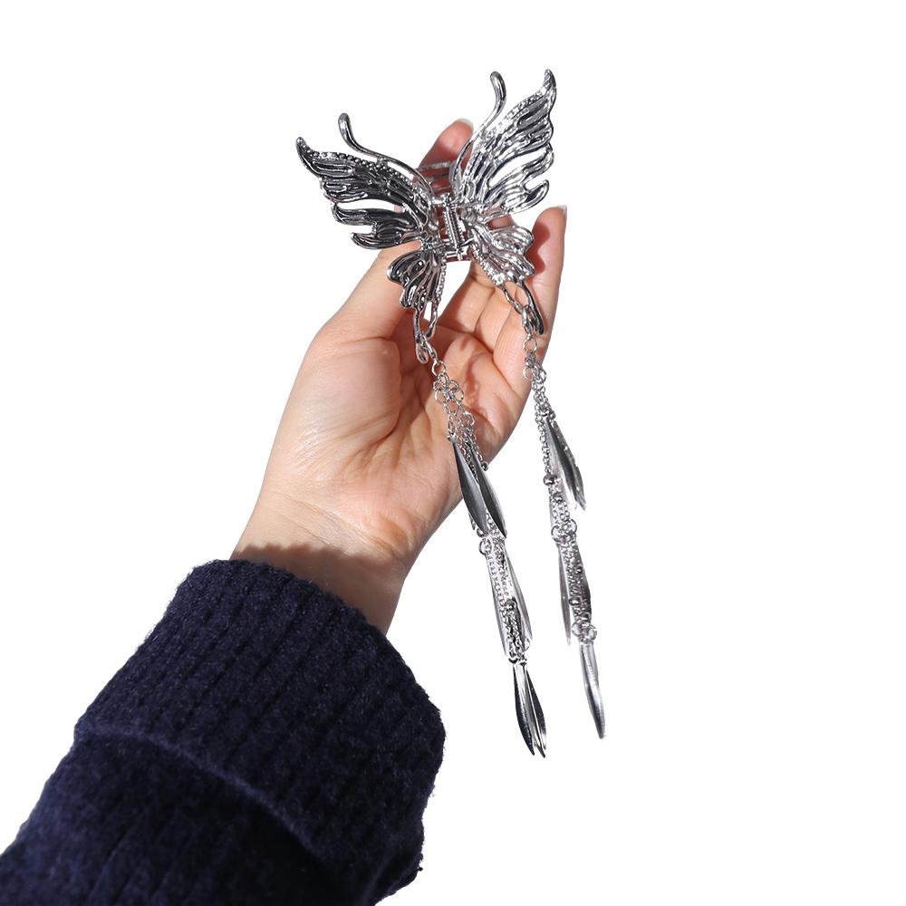 Silver Color Butterfly Tassel Hair Claw Leaf Chinese Butterfly Hairpins Metal Shark Clip  Party