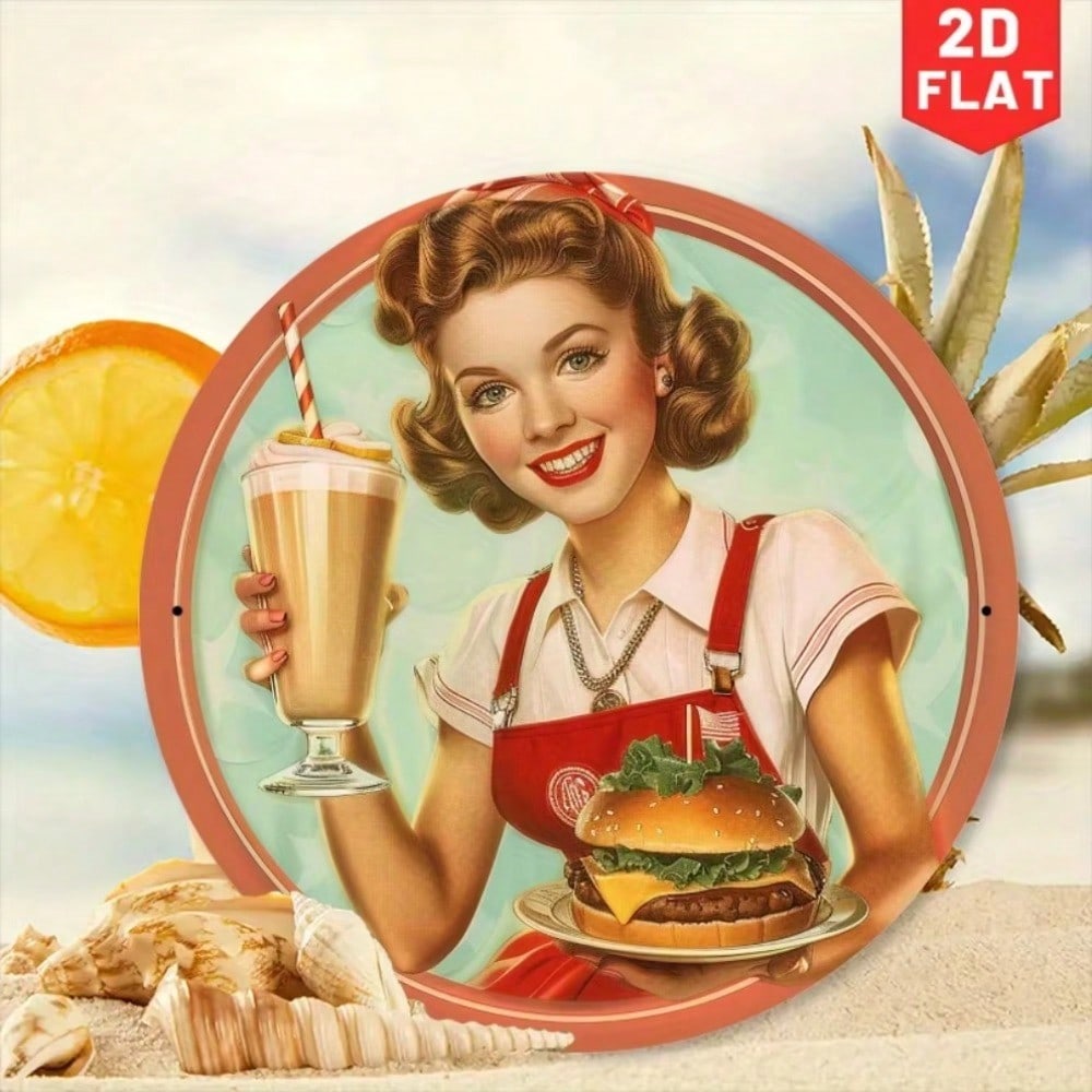 

Vintage Diner Girl Metal Tin Sign Retro 50s Wall Art Home Bar Man Cave Pub Decor 20x20 білий