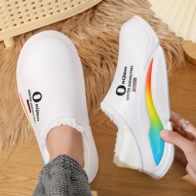 Men's Shoes Winter Warm Shoes Plush Lining Indoor Cotton Slippers Concise Platform Outdoor Kitchen Shoes House Waterproof Slippers