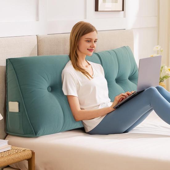 Headboard Backrest Wedge Triangle Pillow With Side Pocket Removable Cover Headboard Wedge