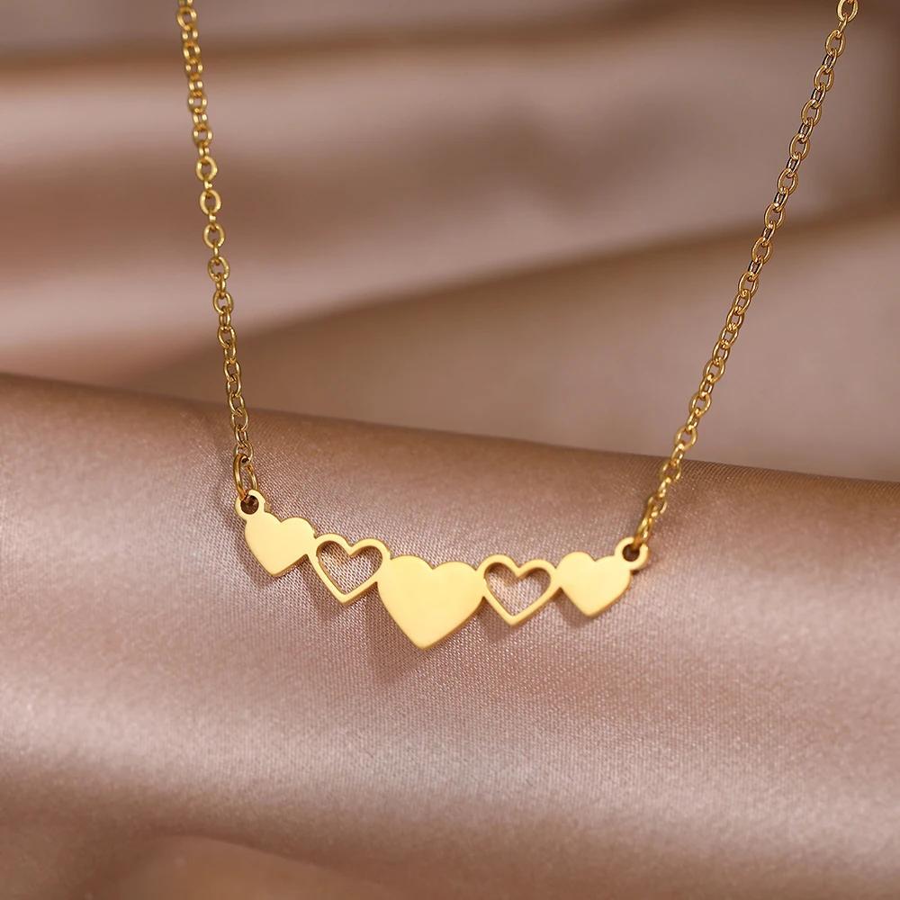 Golden Color Heart-shaped Pendant Necklace Alloy Choker For Women Perfect Accessory For Daily And Party Occasions