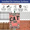 2D Flat, Vintage Metal Wall Art Sign with "Life Is Better with A Cat or Two" Quote - Rustic Distressed Pink & Black Cat Paw Print Decor for Man Cave