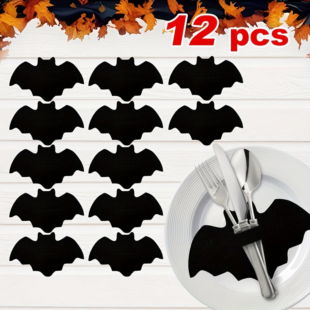 Halloween Schwarze Fledermaus Tischsets, Messer- und Gabelhalter, Süßigkeiten-Clips, Geeignet für verschiedene Anlässe einschließlich Zuhause, Küche, Hotel