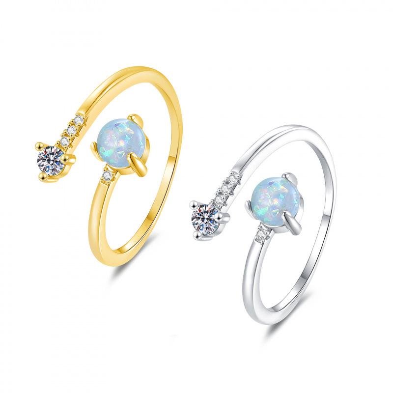 Elegant European-American Style Adjustable Opal Ring with Zircon for Women
