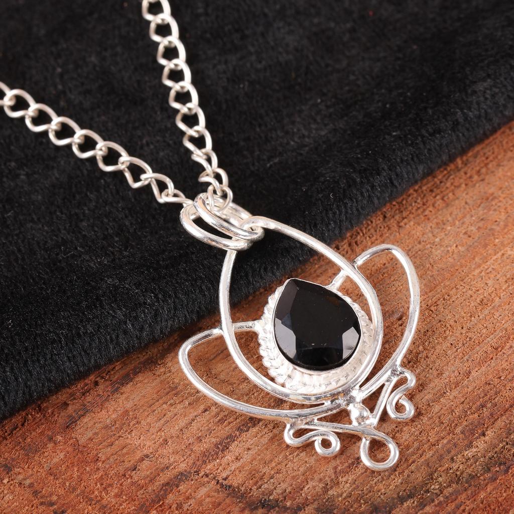 Black Onyx 925 Solid Sterling Silver Pendant, Handmade Gemstone Jewelry Pendant For Memorial Day