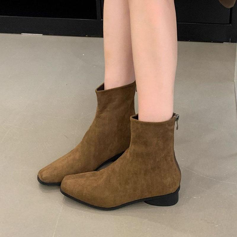 Fashion Women's Ankle Boots Elegant Solid Suede Back Zip Female Shoes Thick Low Heel Bottines Femmes Autumn Casual Short Botines Shoes