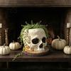 Unique Niche Decoration Halloween Retro Skull Planter, Spooky Gothic Human Head Flower Pot, Themed Art Skeleton Candy Bowl for Tabletop Home