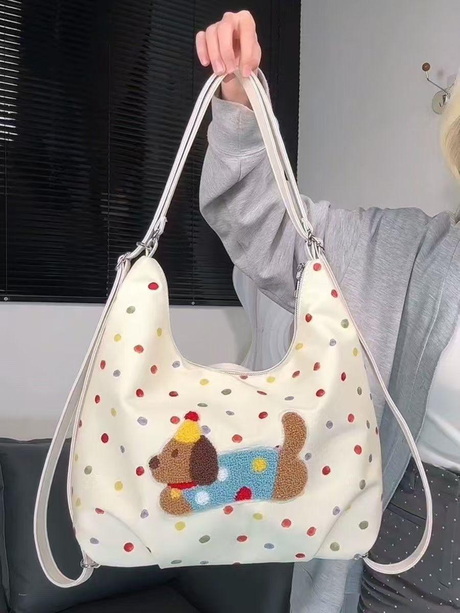 

Student class bag college style dachshund dog polka dot backpack commuting niche lazy wind one shoulder messenger bag