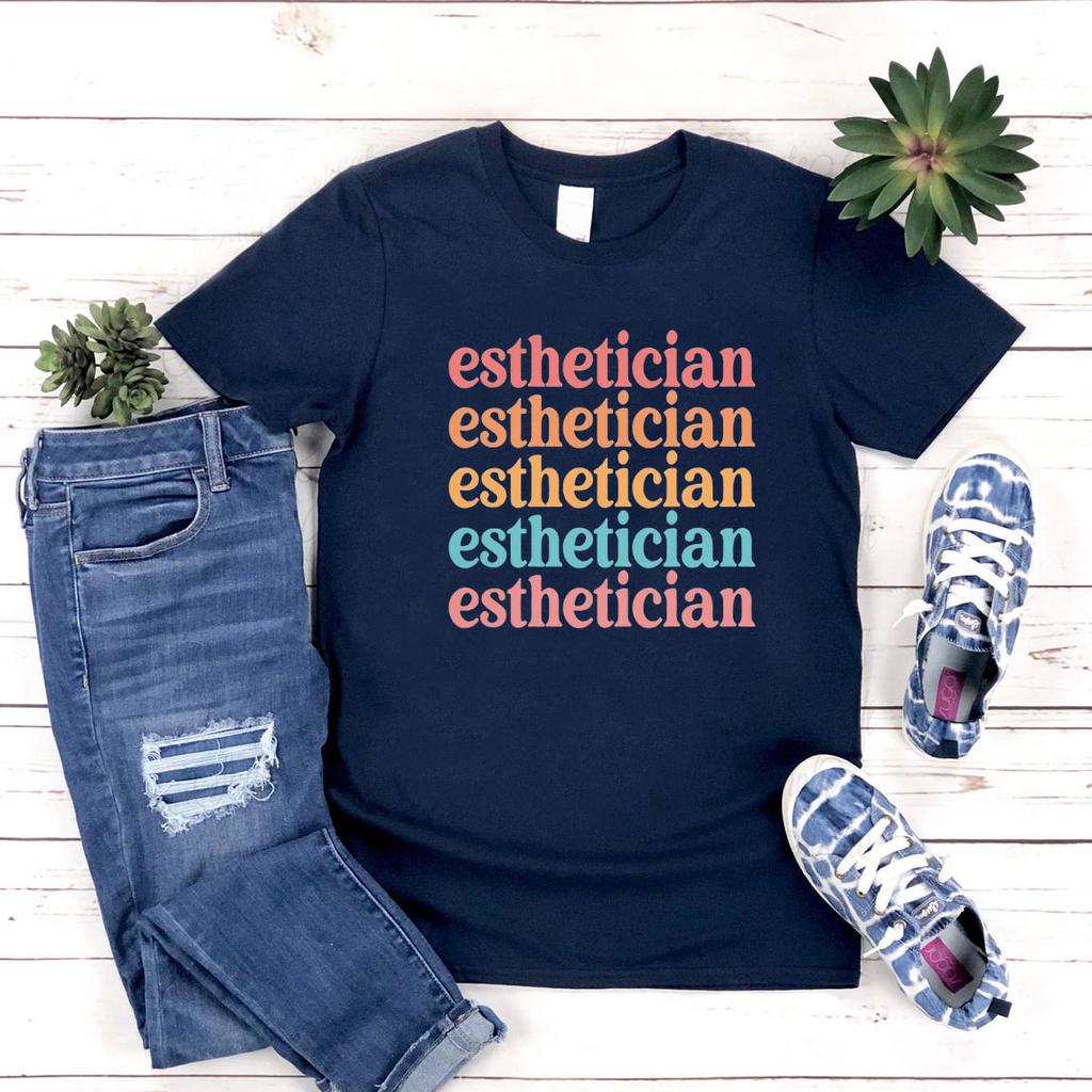 Retro Vintage Esthetician T-shirt Cosmetology Beautician Shirt Makeup Artist Beauty Skincare Beauty Salon Tee Women Tshirts Tops