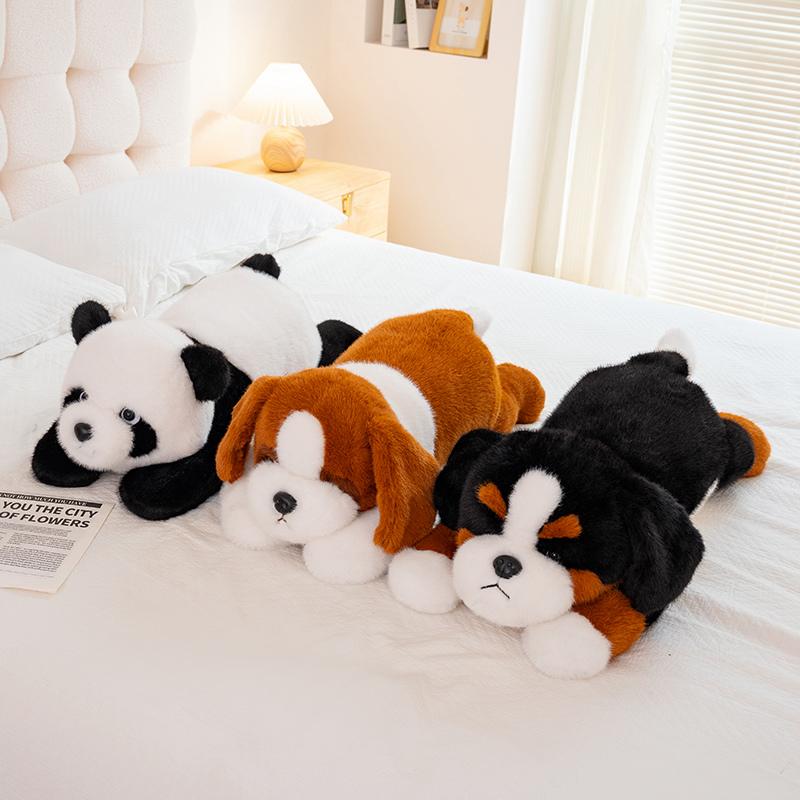 30~50Cm Lying Cartoon Animals Plush Toy Stuffed Hippo Panda Bear Dog Dinosaur Doll Fluffy Sleeping Companion Gift