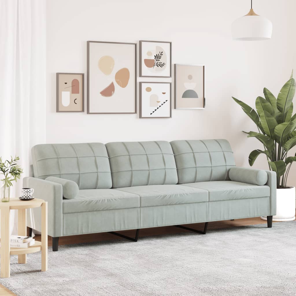 3 Seater Sofa with Decorative Cushions Light Grey 210 cm Velvet