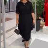 Summer Dress Women Half Sleeves Round Neck Chiffon Plus Size Pleated Double Layers Irregular Hem Soft Breathable Daily Wear