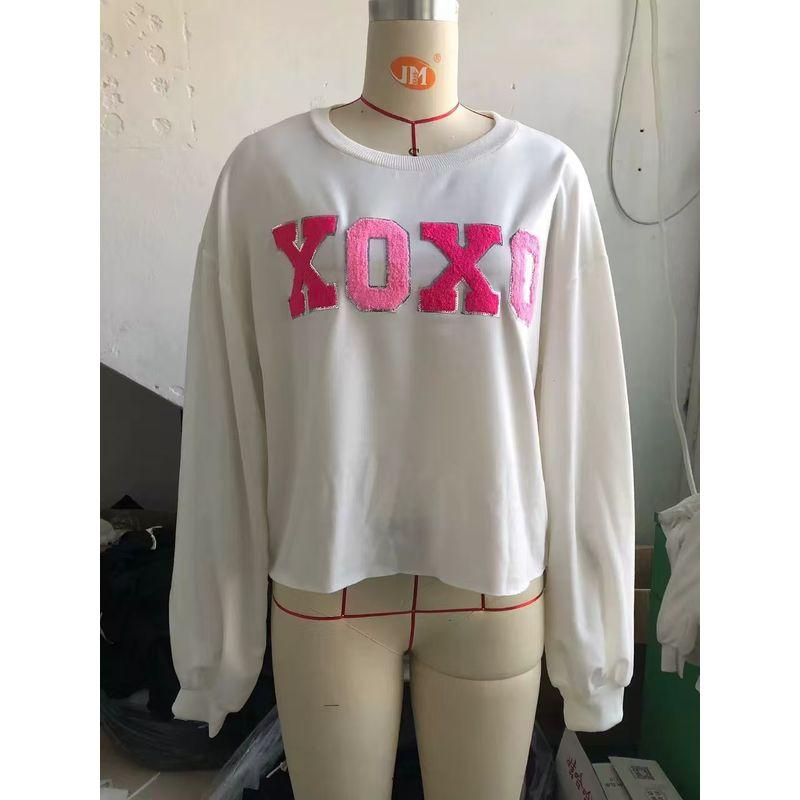 

Fashion New Arrival Embroider Alphabet Sequins Loose Long Sleeve Sweatershirt Embroidered Letter Loose Top Beige S