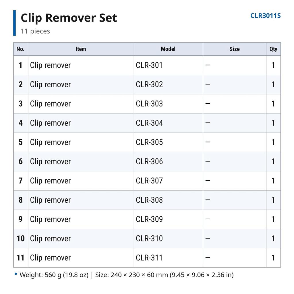 TONE Clip Remover Set CLR3011S Black (11-piece set)