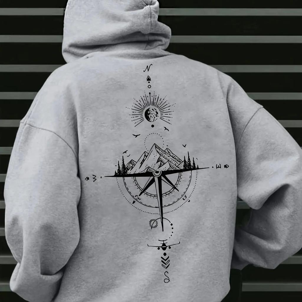 Men's Autumn and Winter Starry Sky Print Hooded Plus Fleece Sweatshirt Versatile Sports Casual Loose Hooded Sweatshirt