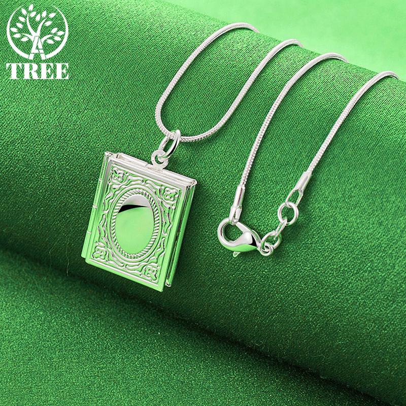 ALITREE 925 Sterling Silver Book Photo Frame Pendant Necklace For Women Necklaces Fashion Party Wedding Jewelry Birthday Gift