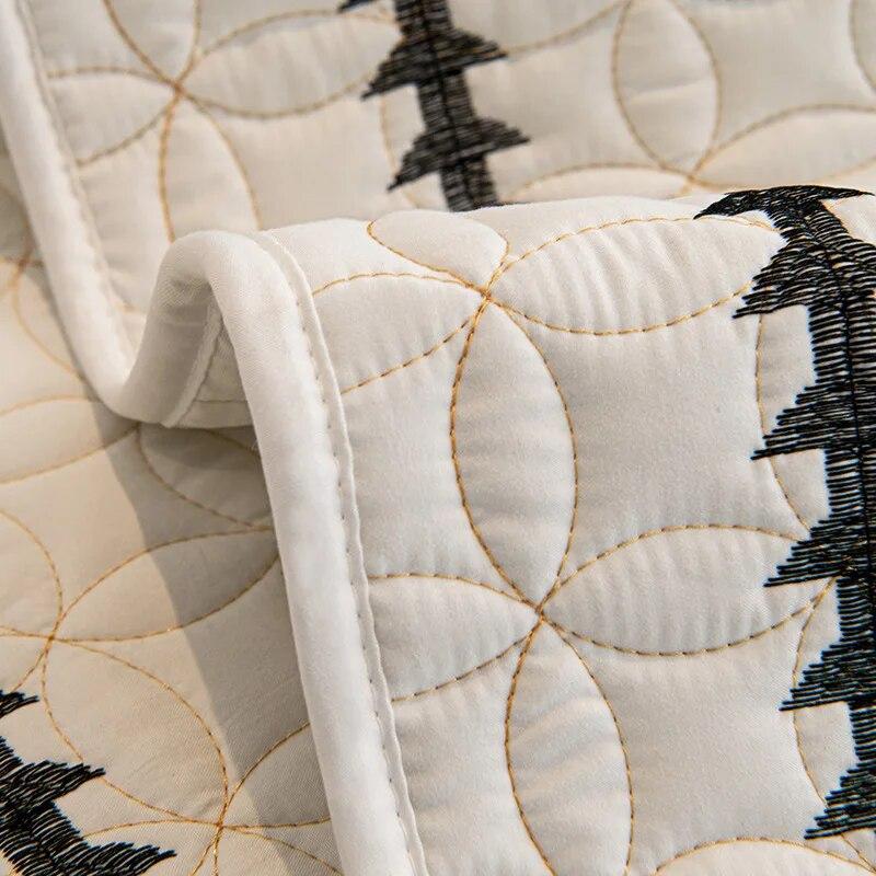 Washed Cotton Embroidered Stripe Sofa Mat Living Room Universal Sofa Slipcover Non-Slip Solid Color Couch Cushion Backrest Towel