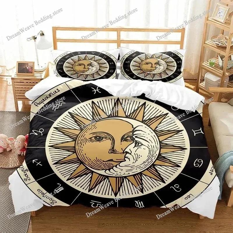 Sun and Moon Duvet Cover Set Boho Bedding Set for Kids Boys Girls Bohemian Style Queen Size Comforter Cover Psychedelic Design