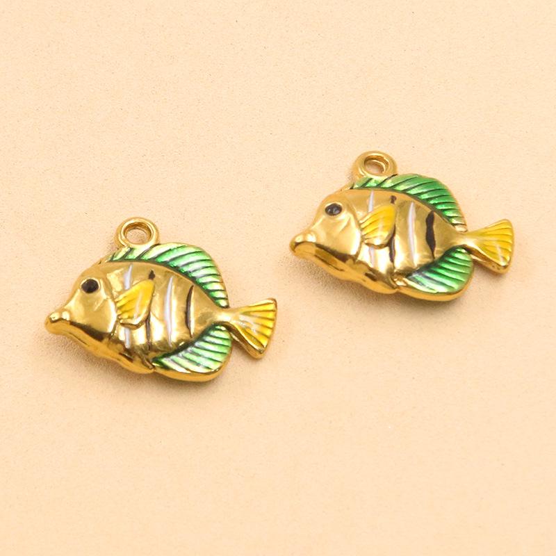 9 Styles Stainless Steel 18K Gold Colorful Enamel Ocean Series Fish Pendant DIY Necklace Bracelet Charms