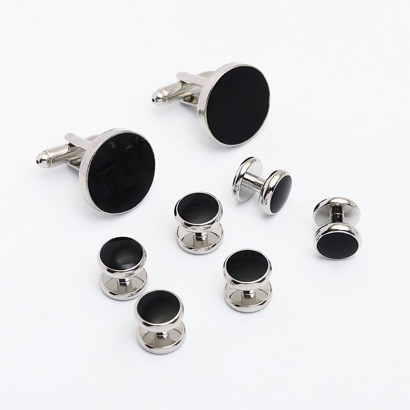 8-Piece Black Baked Paint Cufflinks & Tuxedo Studs Set for French Shirts
